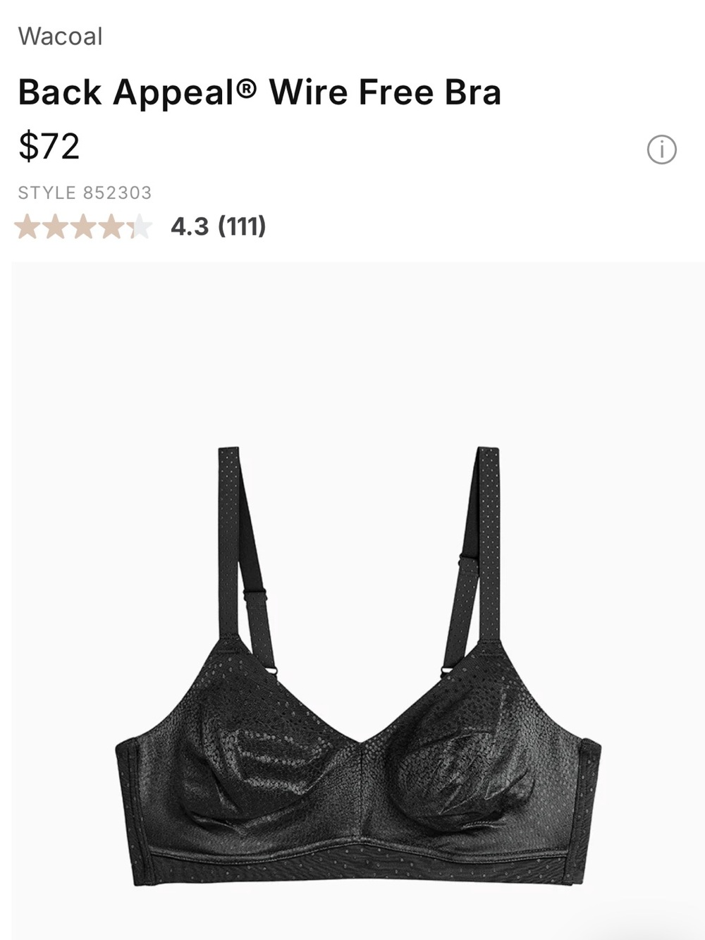 Wacoal Back Appeal® Wire Free Bra — Black - Size 36C